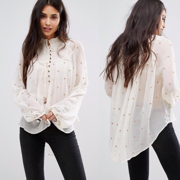 Free People Tops - Free people Ready To Run Smoked Blouse Semi Sheer Studded